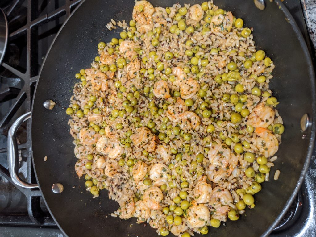 Chili Lime Shrimp Over Quinoa, cooking in skillet