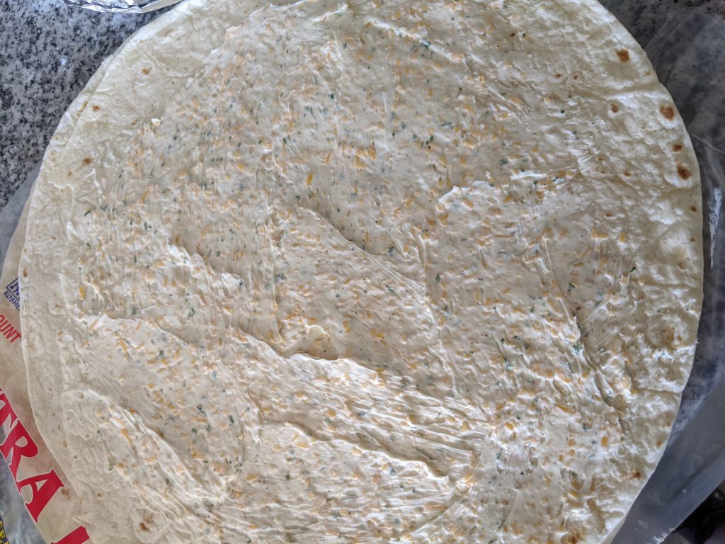 Cream Cheese, Cheddar Cheese, and Ranch Dressing Spread for Ham and Cheese Roll-Ups