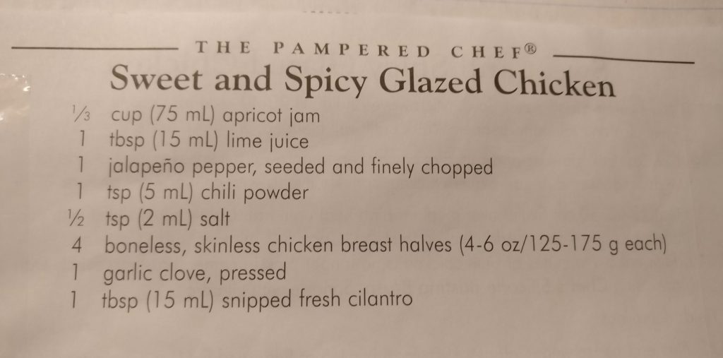 Sweet and Spicy Glazed Chicken Recipe Card from The Pampered Chef