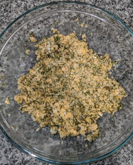 Falafel Pre Rolling- Chick peas, herbs and spices ground and in a glass bowl