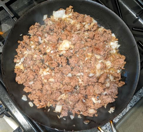 Ground Beef and Onions in Pan