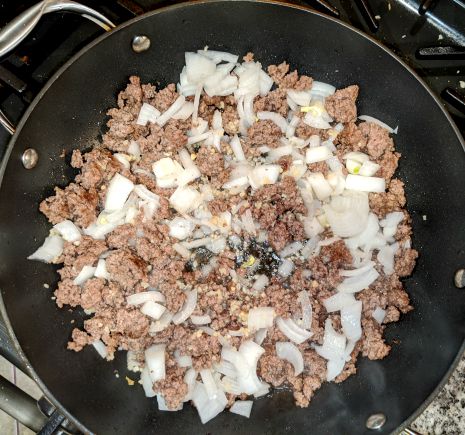 Beef and Onions in Pan