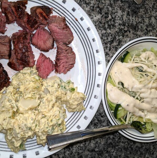 Steak, Potato Salad, and Salad