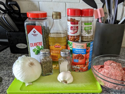 Meat Sauce Ingredients, Spices, herbs, and meat