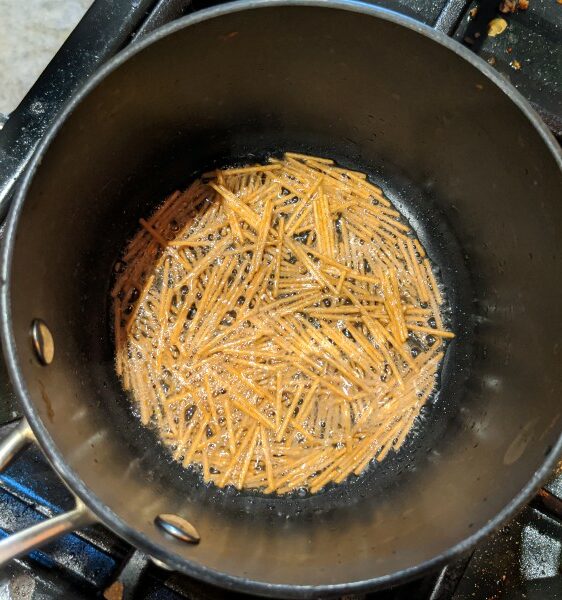 Noodles in pan
