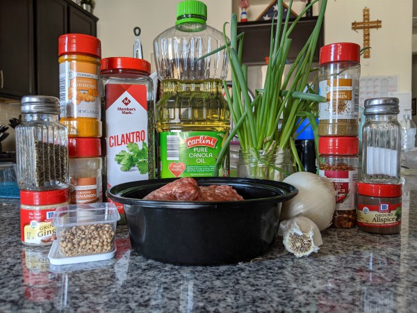 Sambousek Ingredients, Herbs, Spices, Meat, Onions, Garlic