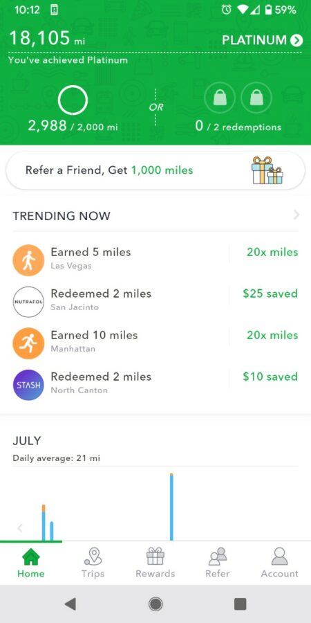Miles App Earned Miles Screen