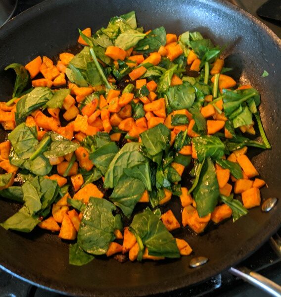 Sweet Potato and Spinach in Pan