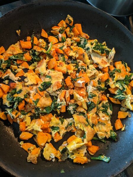 Sweet Potato, Spinach, and Egg Omelette - Cooking