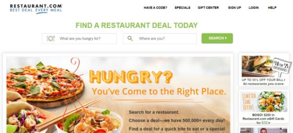 Restaurant.com Home Screen