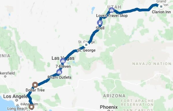 California to Colorado Travel Map: Lake Elsinore to Grand Junction