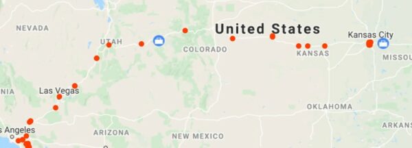 California to Kansas 2017 Trip Route