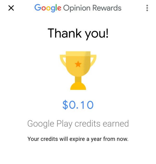 Google Opinion Rewards Finished Survey