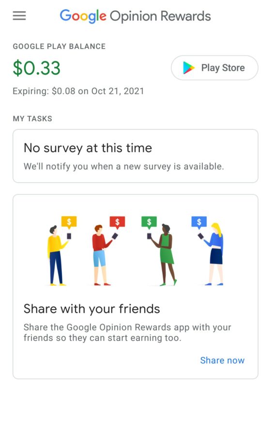 Google Opinion Rewards Balance Screen
