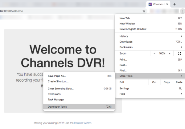 chrome browser open developer tools
