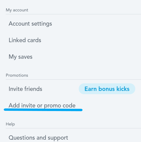Add invite or Promo Code Shopkick