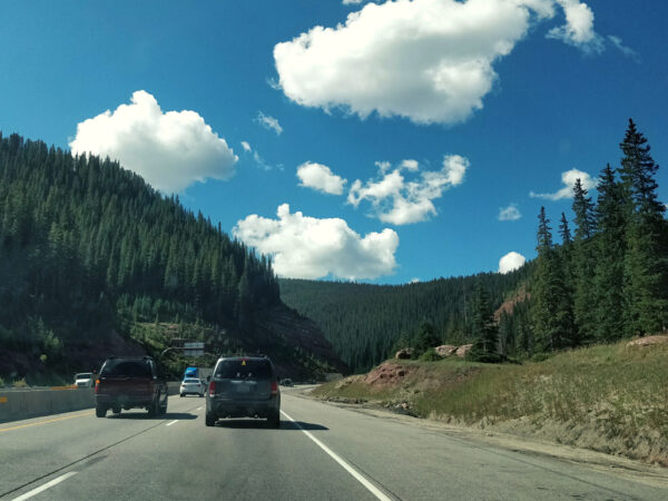 HighwayI70 surrounded by Trees outside of Vail, Colorado