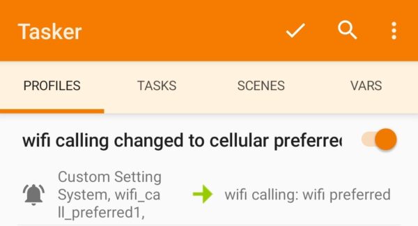 screenshot complete tasker profile for wifi calling preferences change