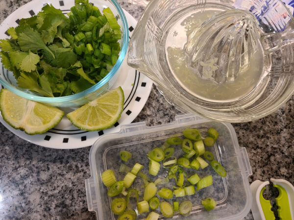 Cilantro, Limes, Green Onions, and lime juice'