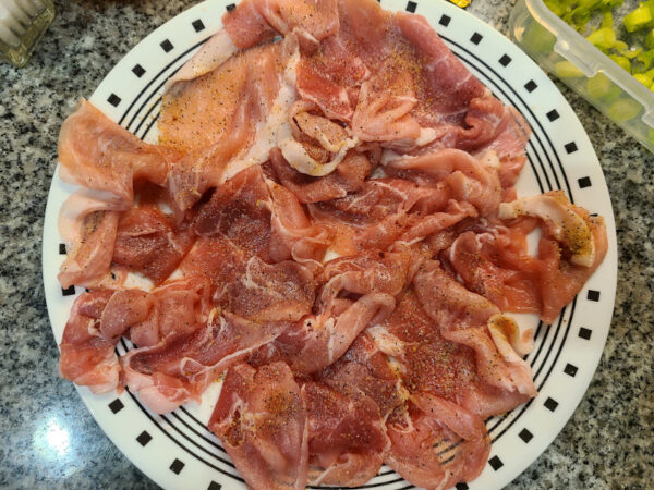 Sliced Pork, seasoned on plate