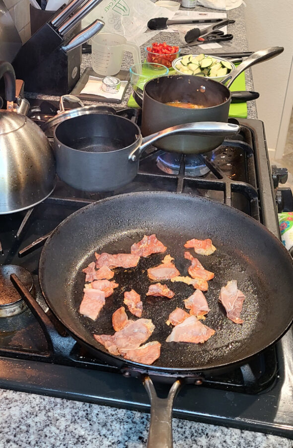 Prosciutto Ratatouille Risotto cooking