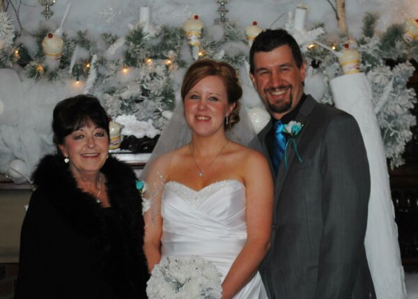 Lora, Matt, and Lora's Mom on Grecobon Wedding Day 12/13/14