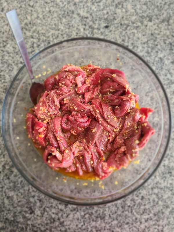 Beef Sirloin Steak in Bowl with Marinade