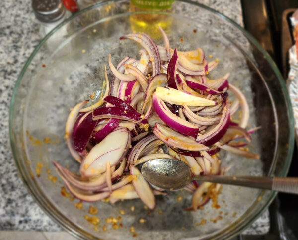 Red onions in marinade