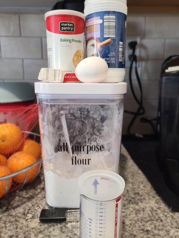 Dry ingredients plus eggs for dough