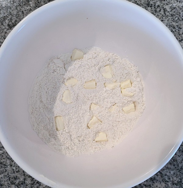 Sifted flour, baking soda, and butter