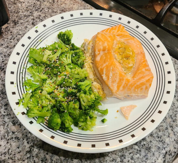 Costco STuffed Salmon with Broccoli