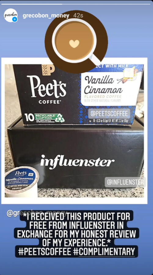 Peet's Coffee & Influenster - Free Coffee! Instagram Story