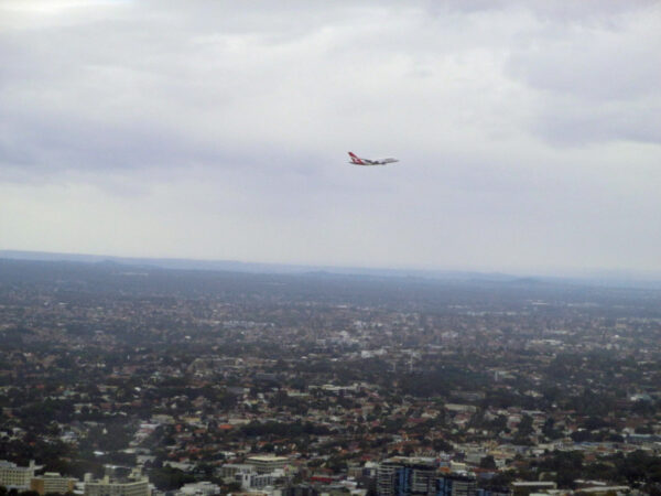 Plane leaving from Sydney Airport as seen from Sydney tower eye