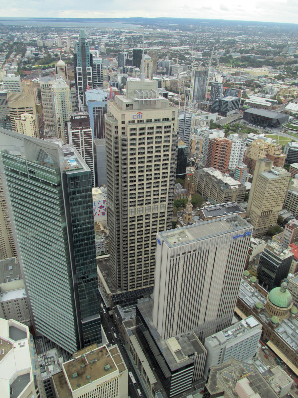 Southern view of from Sydney Tower Eye, Citi Building, Hilton, Town Hall, St. Andrews