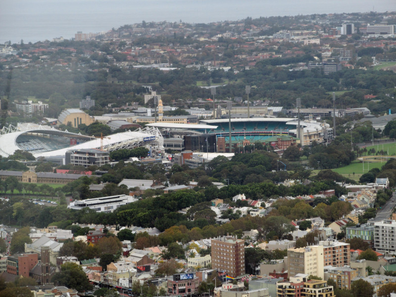 Sydney Football Stadium, Sydney Cricket Grounds, Fox Studio as seen from Sydney Tower Eye