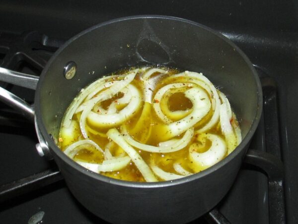 Onions marinating on stove