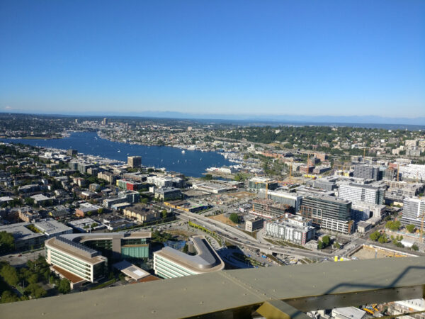 Seattle Washington - Bill and Melinda Gates foundation with Lake Union in the background.