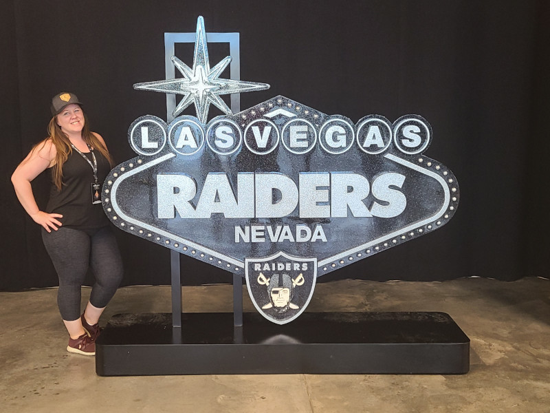 Allegiant Stadium Tour - Pre Tour Photo with Raiders Sign