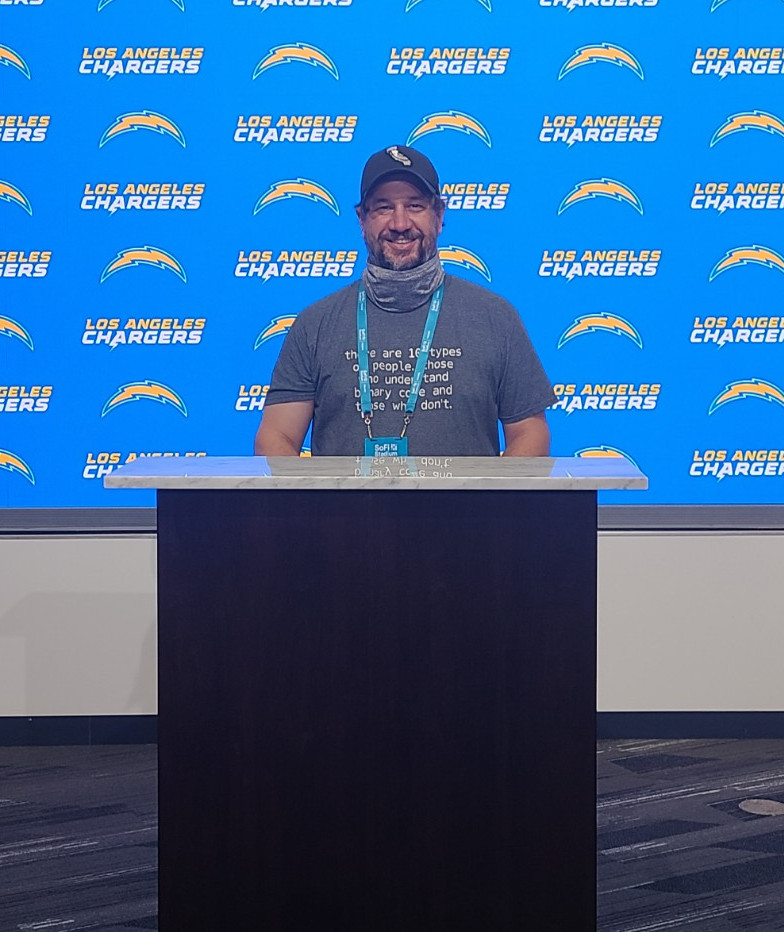 Los Angeles Chargers Press Room Matt standing behind the podium