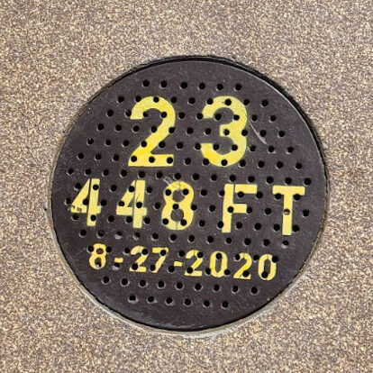 Marker on top level of Western Metal Building for 8/27/2020 homerun by Fernando Tatis, 448 feet.