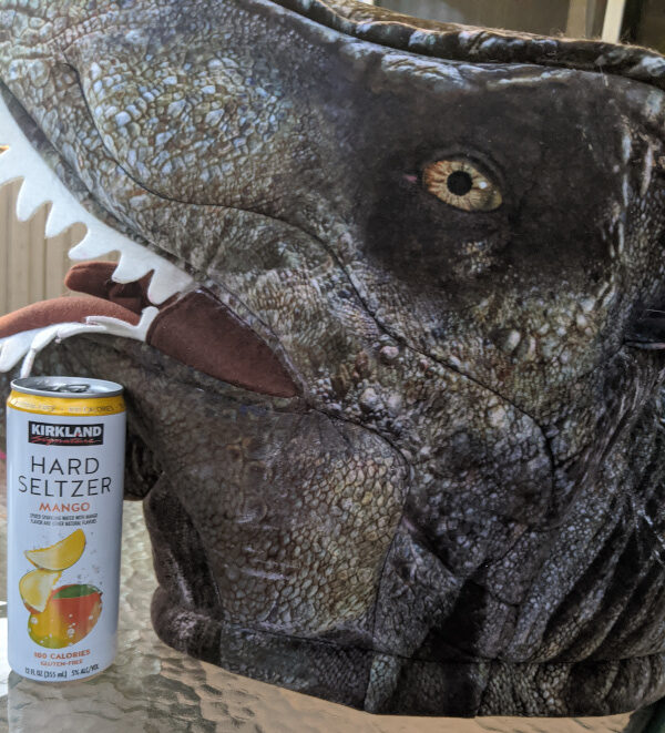 Kirkland Hard Seltzer Mango with Dinosaur Head