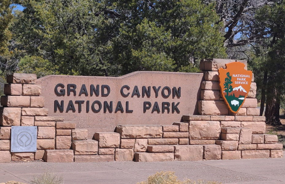 Grand Canyon National Park Sign near entrance.