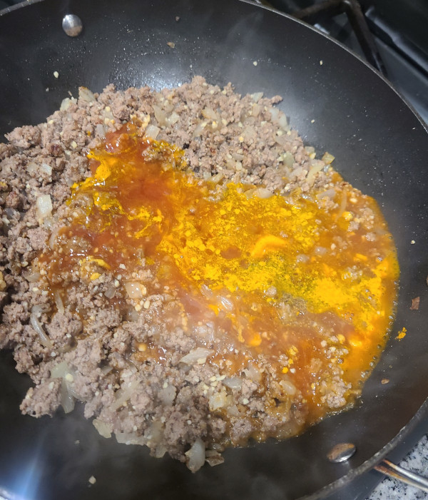 Sloppy Joe ingredients in pan