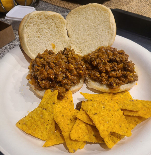 Sloppy Joe on plate with chips