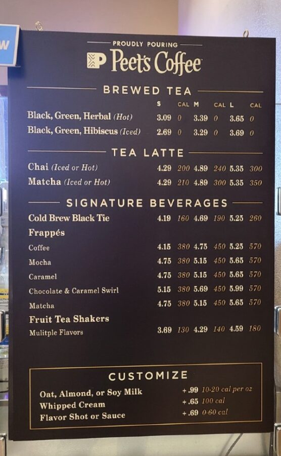 Peet's Coffee menu at Eddie World in Yermo, California