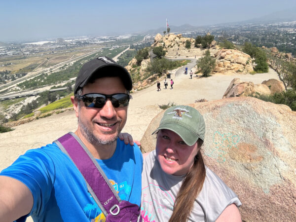 Couple posing at top of Mt. Rubidoux