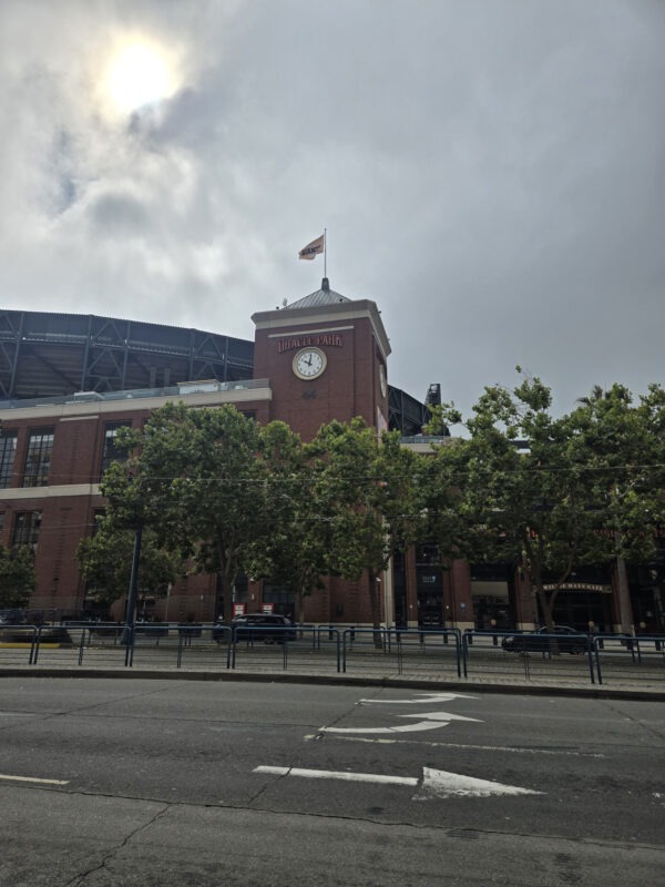 Oracle Park home of the San Francisco Giants on a cloudy morning.