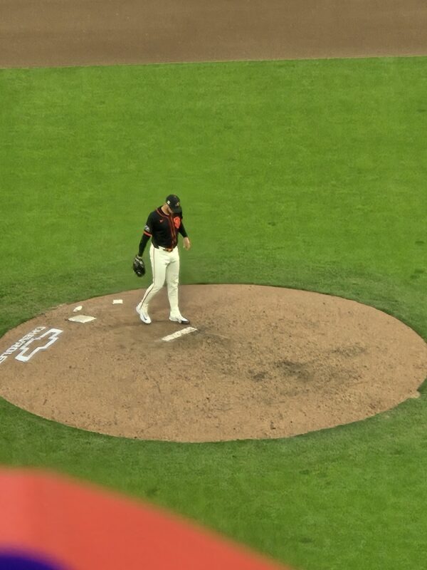 Joey Lucchesi pitching for the Giants at Oracle Park, home of the San Francisco Giants