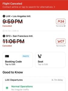 Flight cancelation notice. 30 hours in san francisco