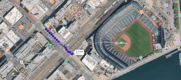 Hyatt Place Downtown San Francisco to Oracle Park approximately 450 feet